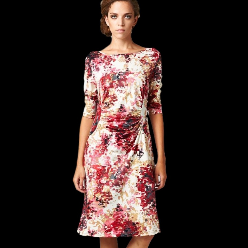 Women's Three Quarter Sleeve Abstract Print Midi
